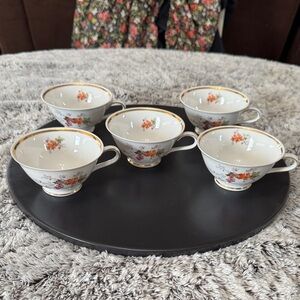 Vintage Winterling Germany Bavaria AUTUMN Footed Tea Cups Gold Trim Rim Set of 5